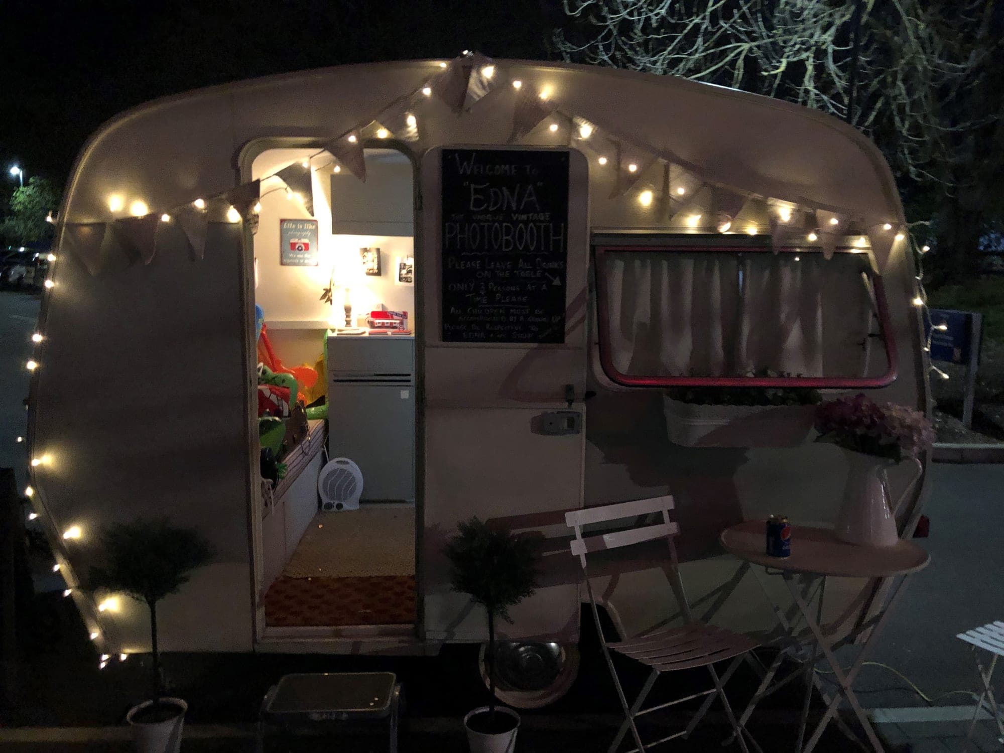 Fairy lights and lamplight after dark